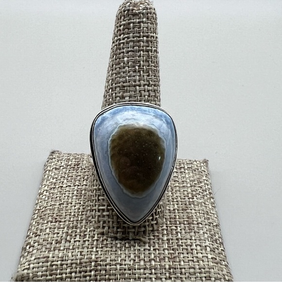 New Owyhee Opal Eye Stone Silver Overlay Ring Size 10.5 - Picture 5 of 8